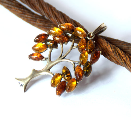 MJ Baltica, ciondolo, Ambra naturale Baltica, Argento 925, albero, grande, stupendo, artigianale, BW195