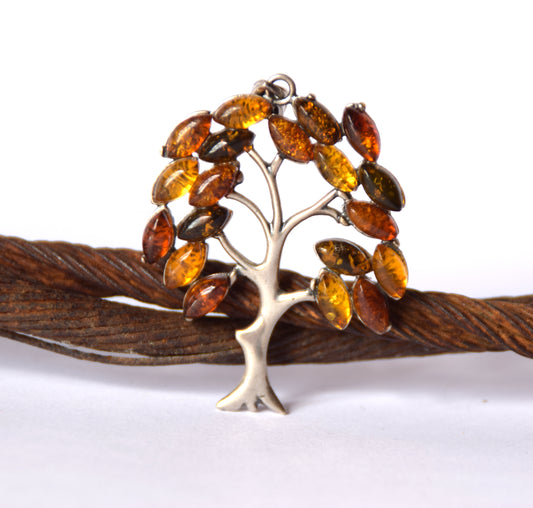 MJ Baltica, pendant, natural Baltic Amber, 925 Silver, tree, large, gorgeous, handcrafted, BW195