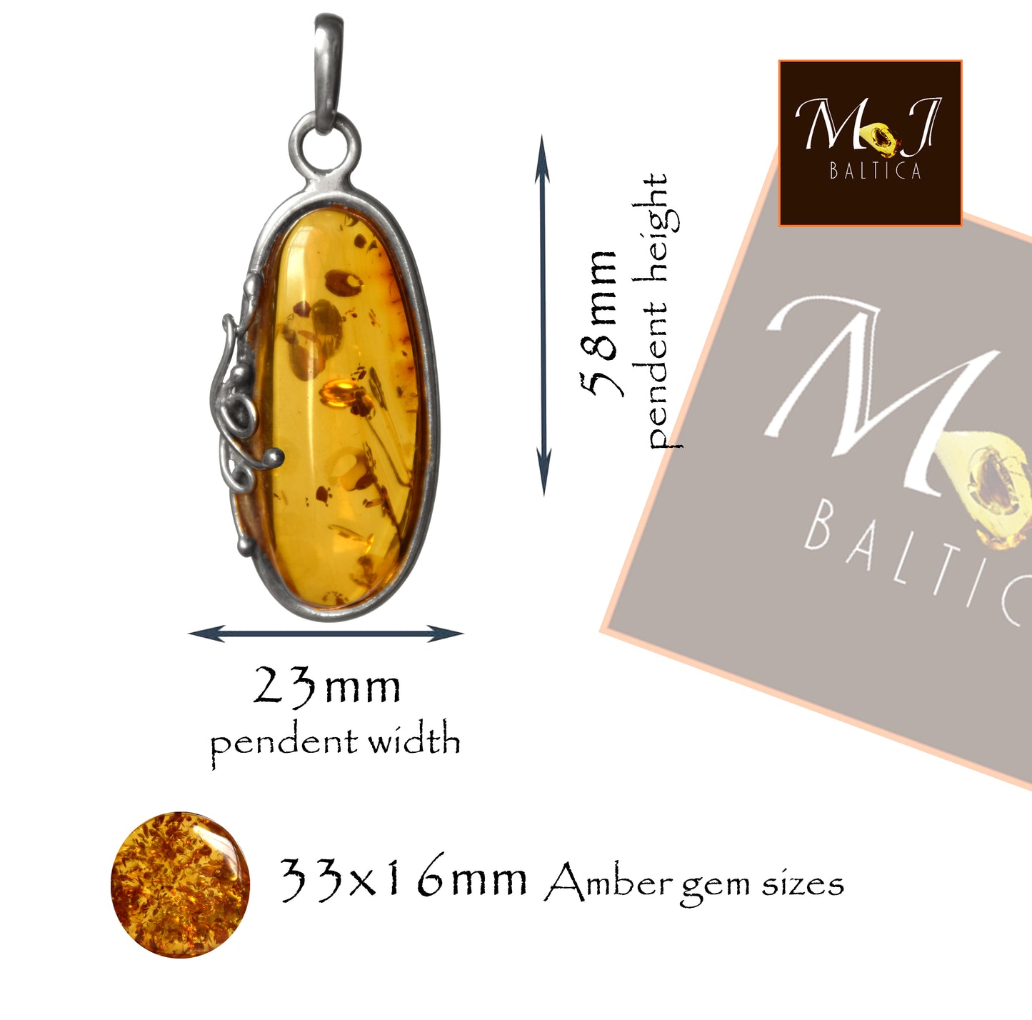 Copy of the MJ Baltica, pendant, natural Baltic amber, 925 silver, large, unique, handcrafted, BW201