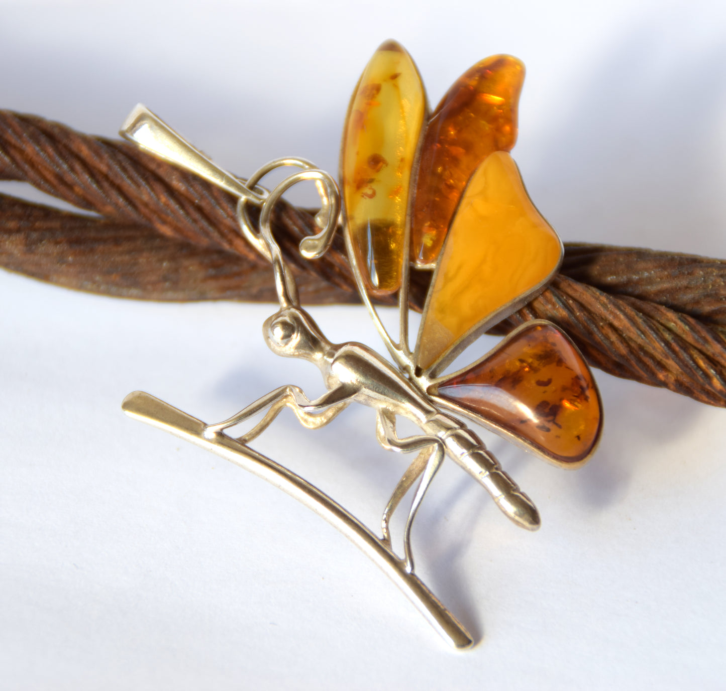 MJ Baltica, pendant, natural Baltic amber, 925 silver, butterfly, large, gorgeous, handcrafted, BW204