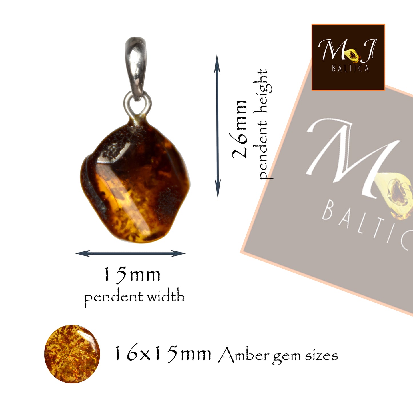 MJ Baltica, pendant, natural Baltic Amber, 925 Silver, unique, irregular, unisex, handcrafted, BW206