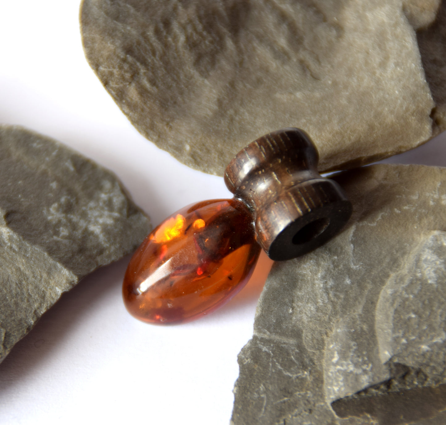 MJ Baltica, pendant, natural Baltic amber, 925 silver, unique, mahogany wood, unisex, handcrafted, BW210