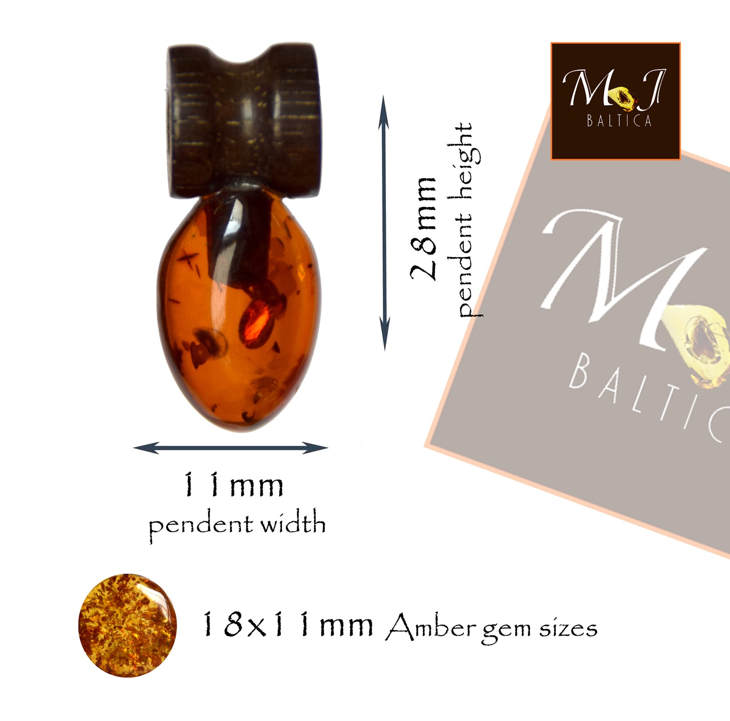 MJ Baltica, pendant, natural Baltic amber, 925 silver, unique, mahogany wood, unisex, handcrafted, BW210