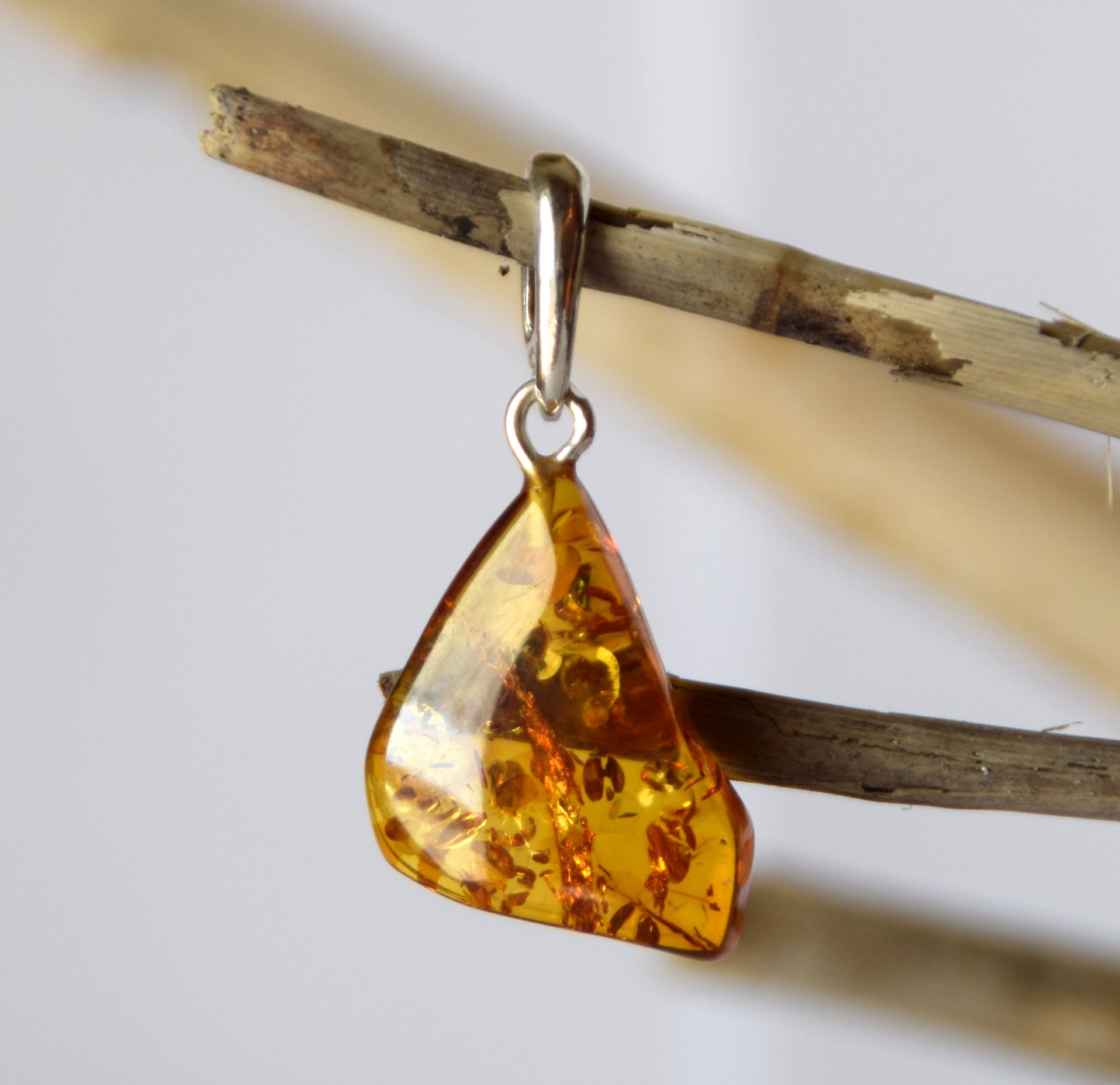 MJ Baltica, pendant, natural Baltic Amber, 925 Silver, unique, irregular, unisex, handcrafted, BW213