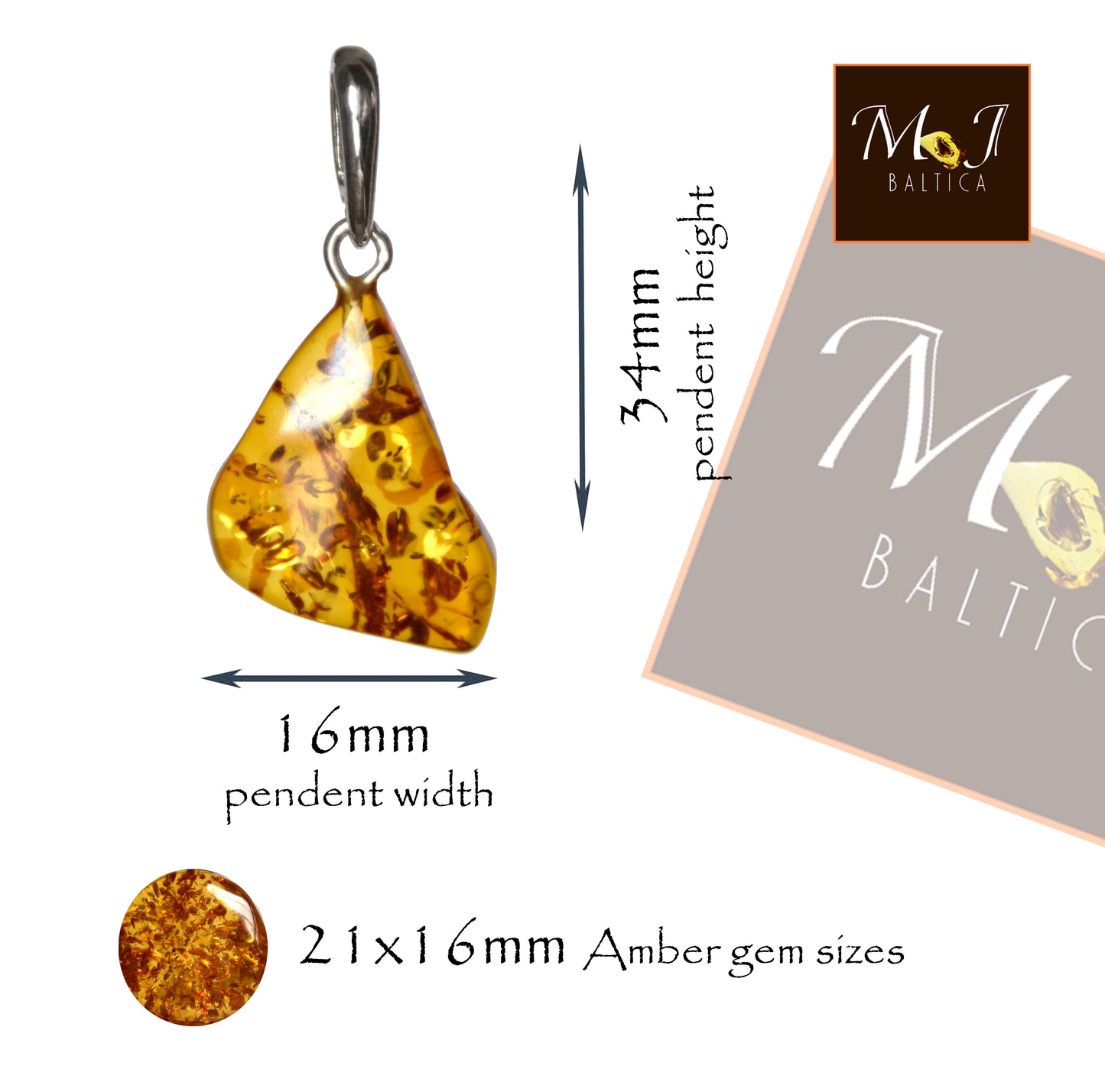 MJ Baltica, pendant, natural Baltic Amber, 925 Silver, unique, irregular, unisex, handcrafted, BW213