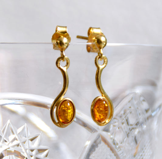 MJ Baltica, earrings, Natural Baltic Amber, Silver, 14k gold plated, handcrafted, BZK028