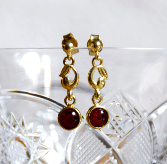 MJ Baltica, earrings, pendants, natural Baltic Amber, Silver, 14k Gold plated, BZK038