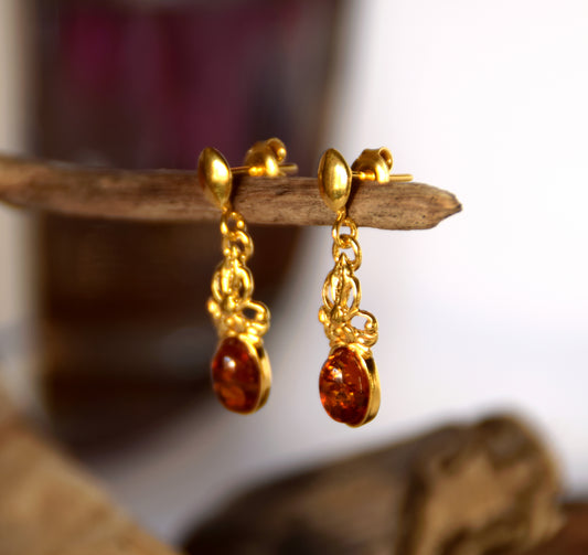 MJ Baltica, earrings, natural Baltic Amber, 925 Silver, 14k Gold plated, bow, sweet, handcrafted, BZK055