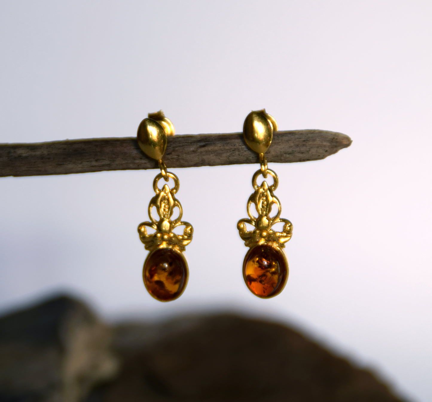 MJ Baltica, earrings, natural Baltic Amber, 925 Silver, 14k Gold plated, bow, sweet, handcrafted, BZK055