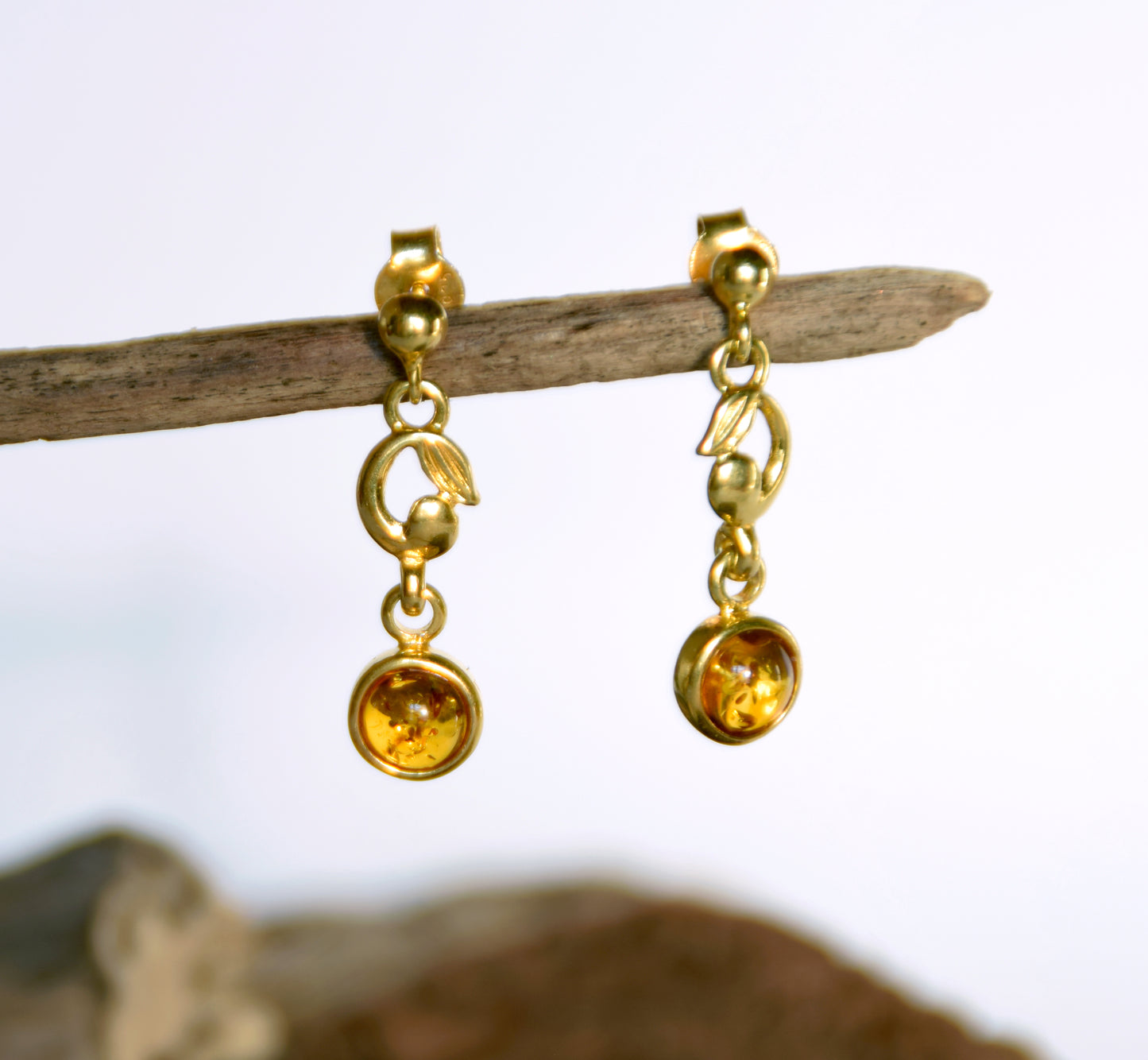 MJ Baltica, earrings, natural Baltic Amber, 925 Silver, 14k Gold plated, beautiful, elegant, BZK065