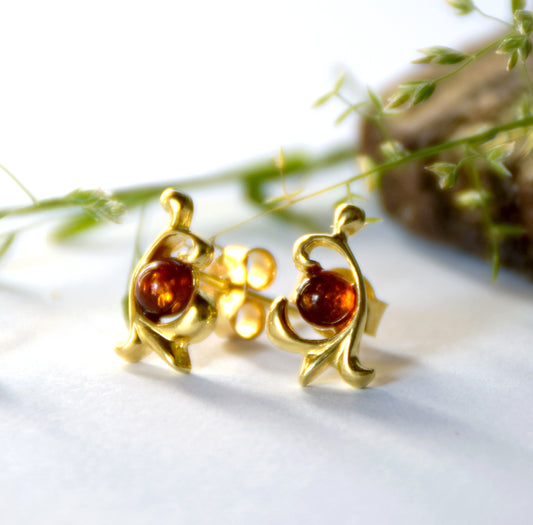 MJ Baltica, earrings, natural Baltic Amber, 925 Silver, 14k Gold plated, decoration, unique, elegant, BZK071