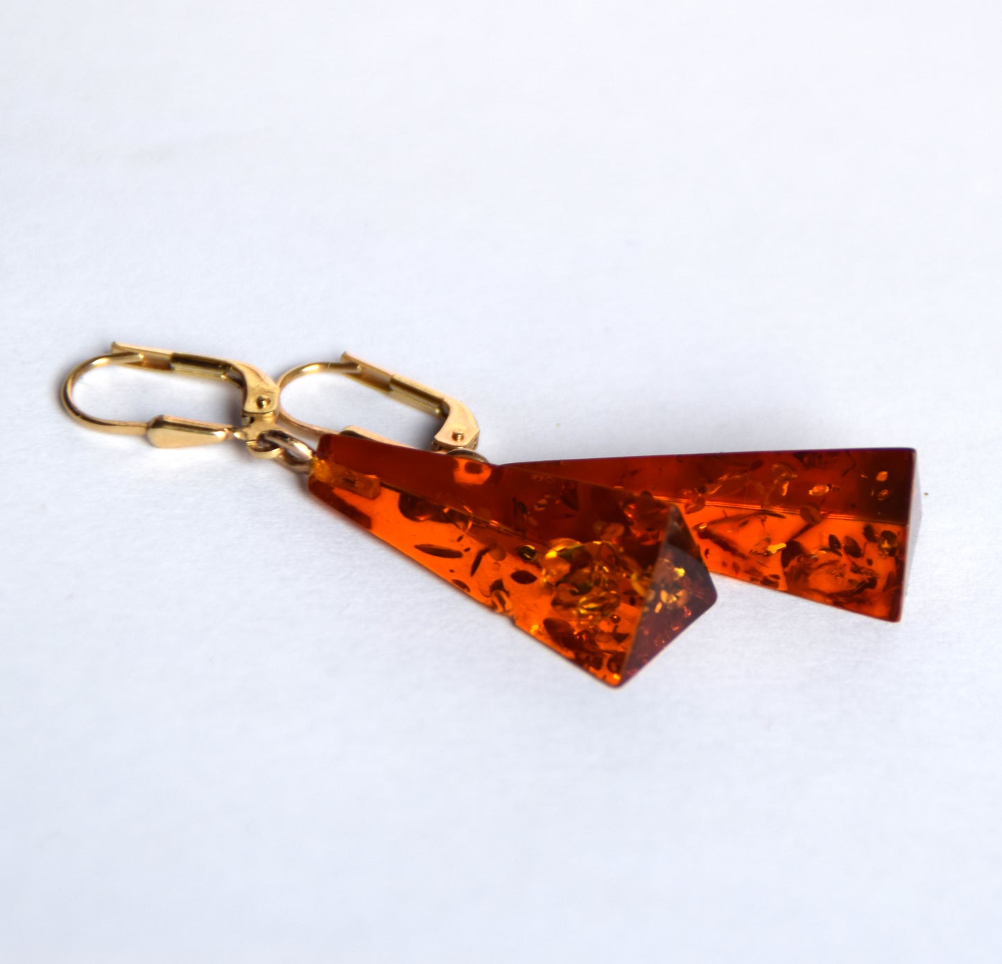 MJ Baltica, earrings, natural Baltic Amber, 925 Silver, 14k Gold plated, pyramid, luminous, pendant, handcrafted, BZK080