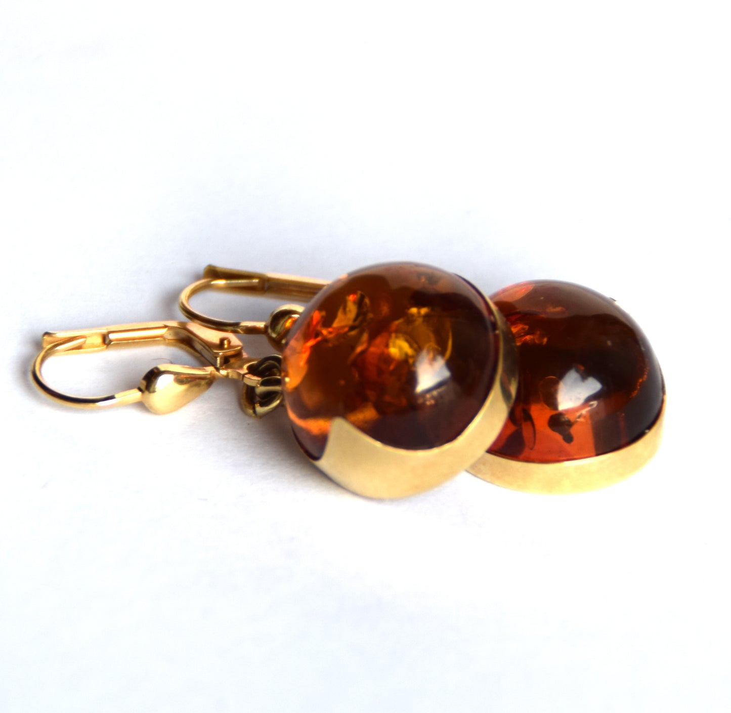 MJ Baltica, earrings, natural Baltic Amber, 925 Silver, 14k Gold plated, round, large, luminous, pendant, handcrafted, BZK083