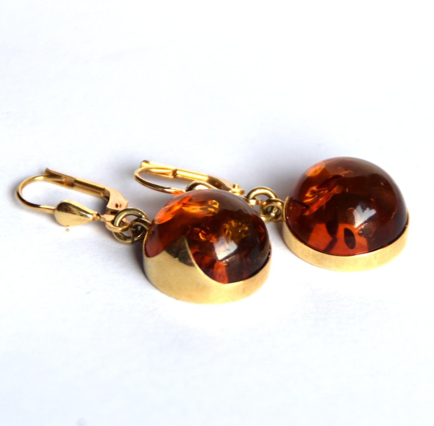 MJ Baltica, earrings, natural Baltic Amber, 925 Silver, 14k Gold plated, round, large, luminous, pendant, handcrafted, BZK083