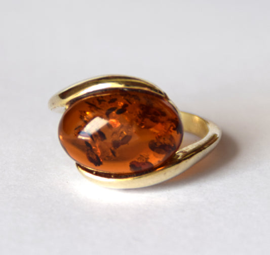 MJ Baltica, ring, natural Baltic Amber, 925 Silver, 14k Gold plated, handcrafted, BZP033