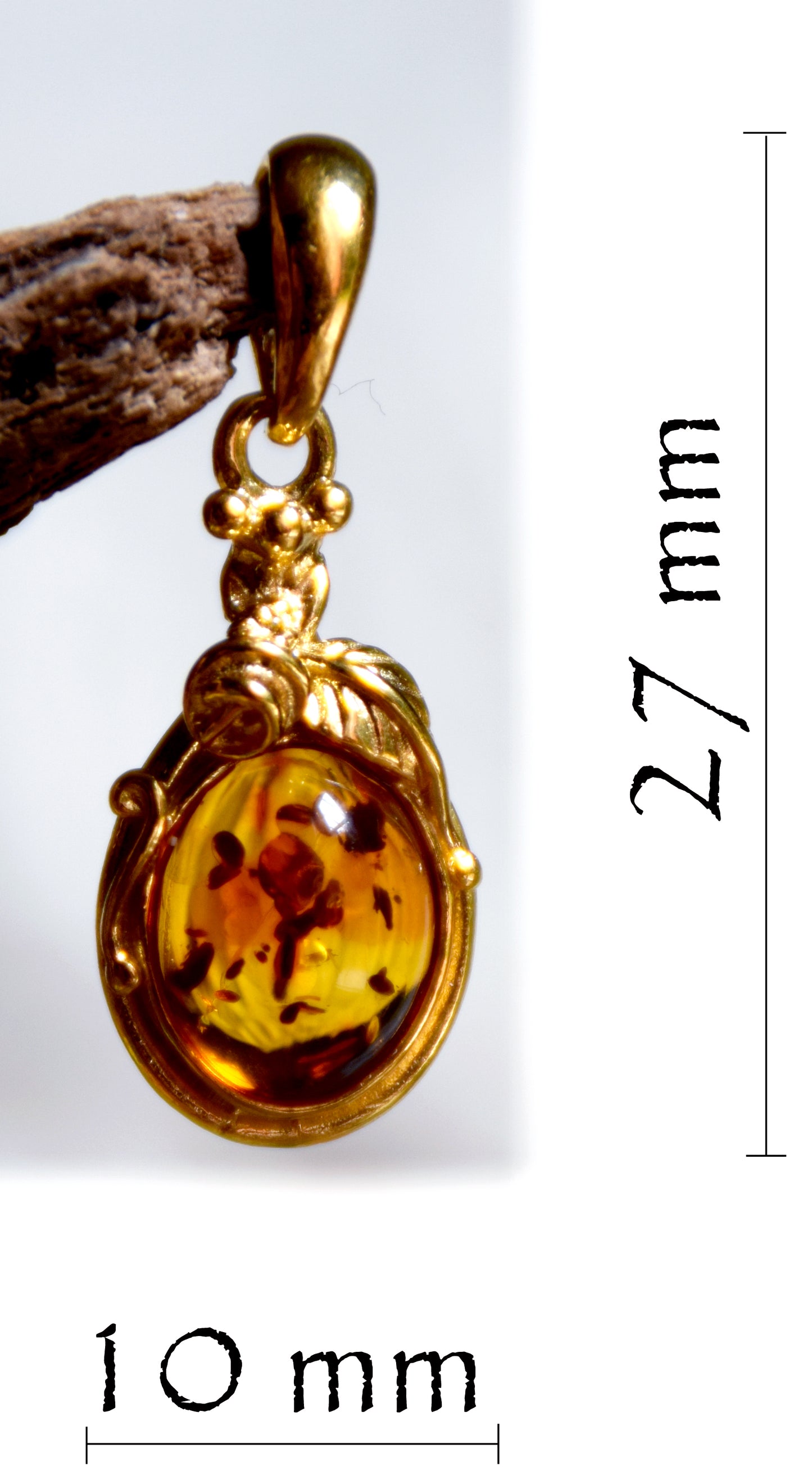 MJ Baltica, pendant, natural Baltic Amber, 925 Silver, 14k Gold plated BZW024