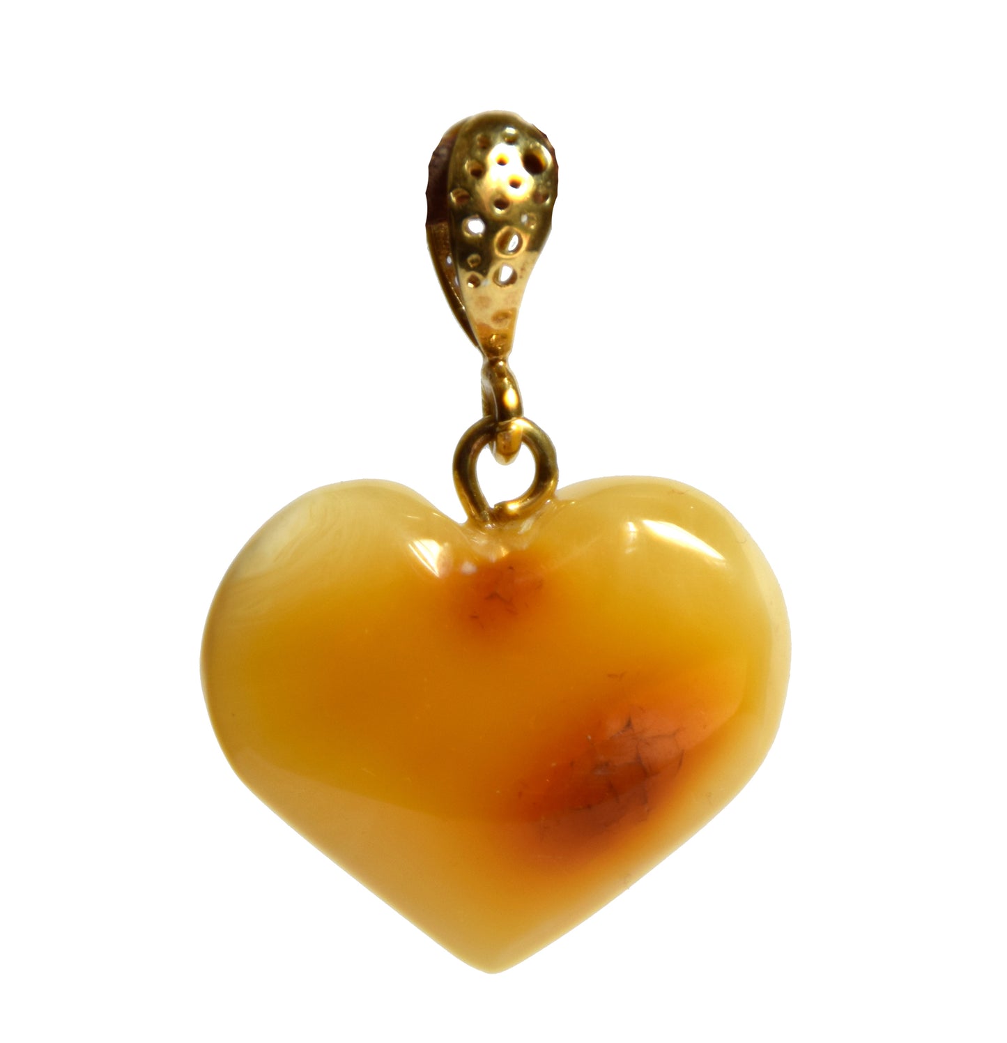 MJ Baltica, pendant, natural Imperial Amber, Silver, Gold plated, large Heart, BZW041