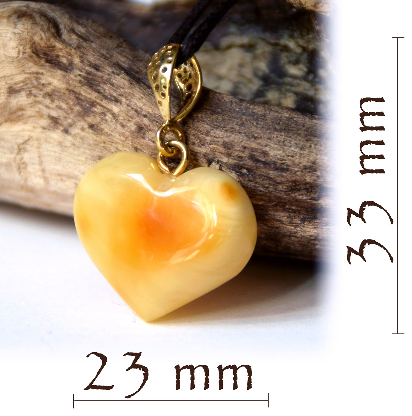 MJ Baltica, ciondolo, Ambra naturale Imperiale, Argento, placcato Oro, grande Cuore, BZW041