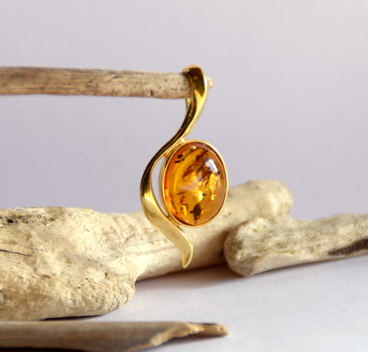 MJ Baltica, ciondolo, Ambra naturale Baltica, Argento 925, Placcato in Oro 18k, bellissimo, elegante, artigianale BZW049