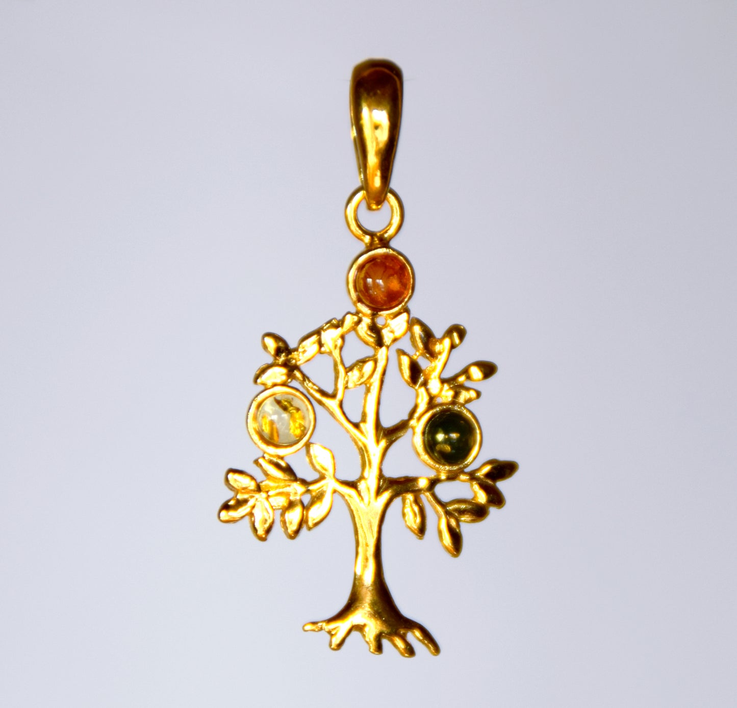 MJ Baltica, pendant, Natural Baltic Amber, 925 Silver, 14k Gold Plated, Tree of Life, multicolored, BZW053