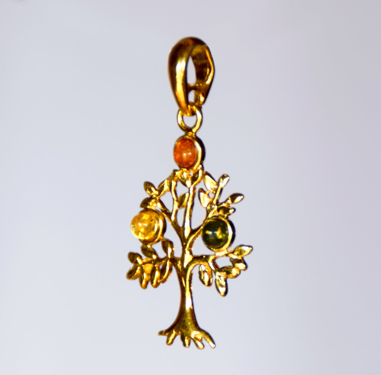 MJ Baltica, pendant, Natural Baltic Amber, 925 Silver, 14k Gold Plated, Tree of Life, multicolored, BZW053