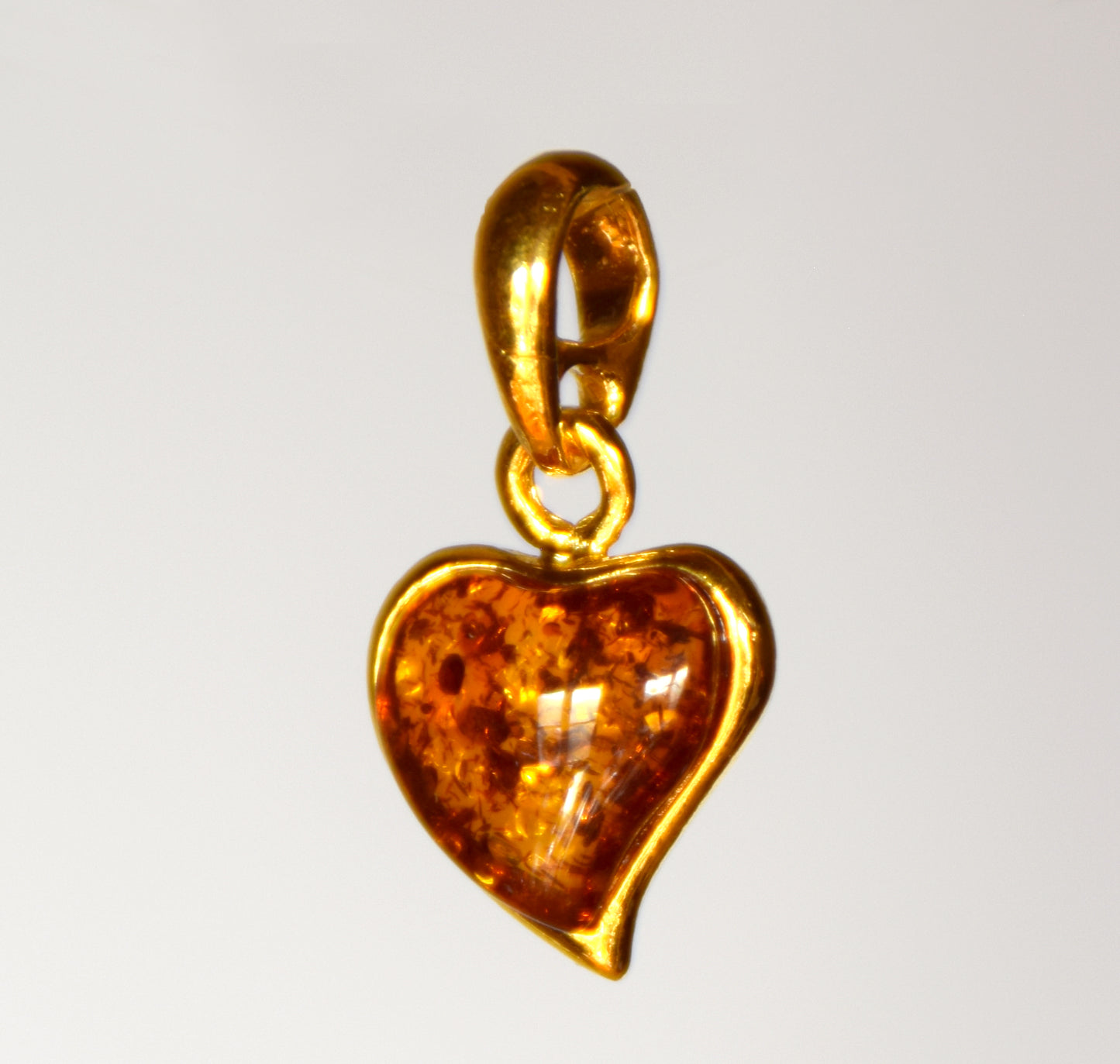 Romantic natural cognac amber heart pendant with 18k Gold plated Silver, MJ Baltica, BZW054
