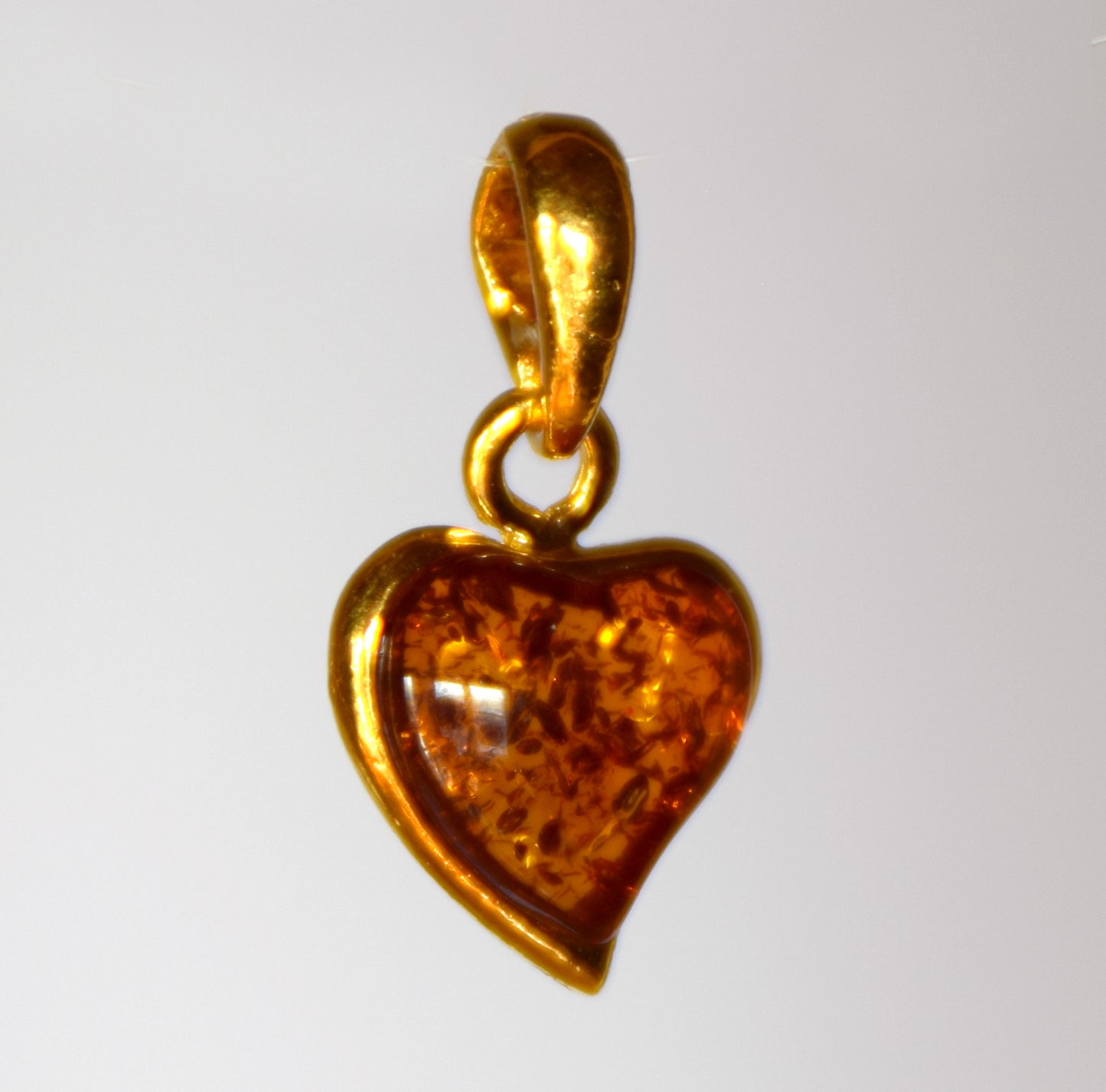 Romantic natural cognac amber heart pendant with 18k Gold plated Silver, MJ Baltica, BZW054