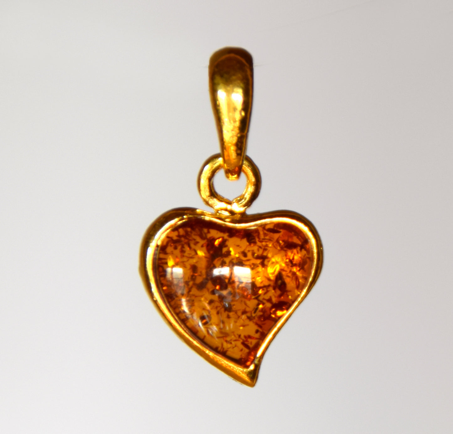 Romantic natural cognac amber heart pendant with 18k Gold plated Silver, MJ Baltica, BZW054