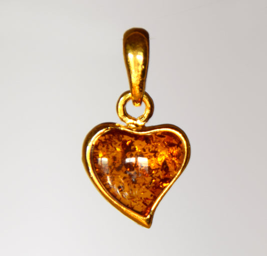 Romantic natural cognac amber heart pendant with 18k Gold plated Silver, MJ Baltica, BZW054