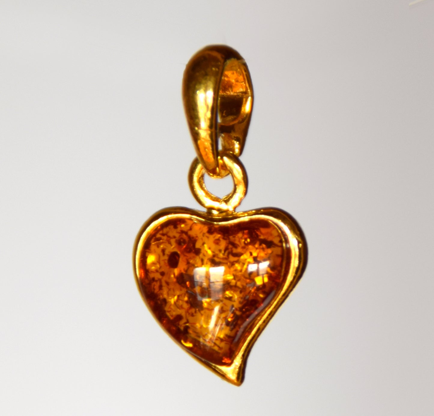 Romantic natural cognac amber heart pendant with 18k Gold plated Silver, MJ Baltica, BZW054