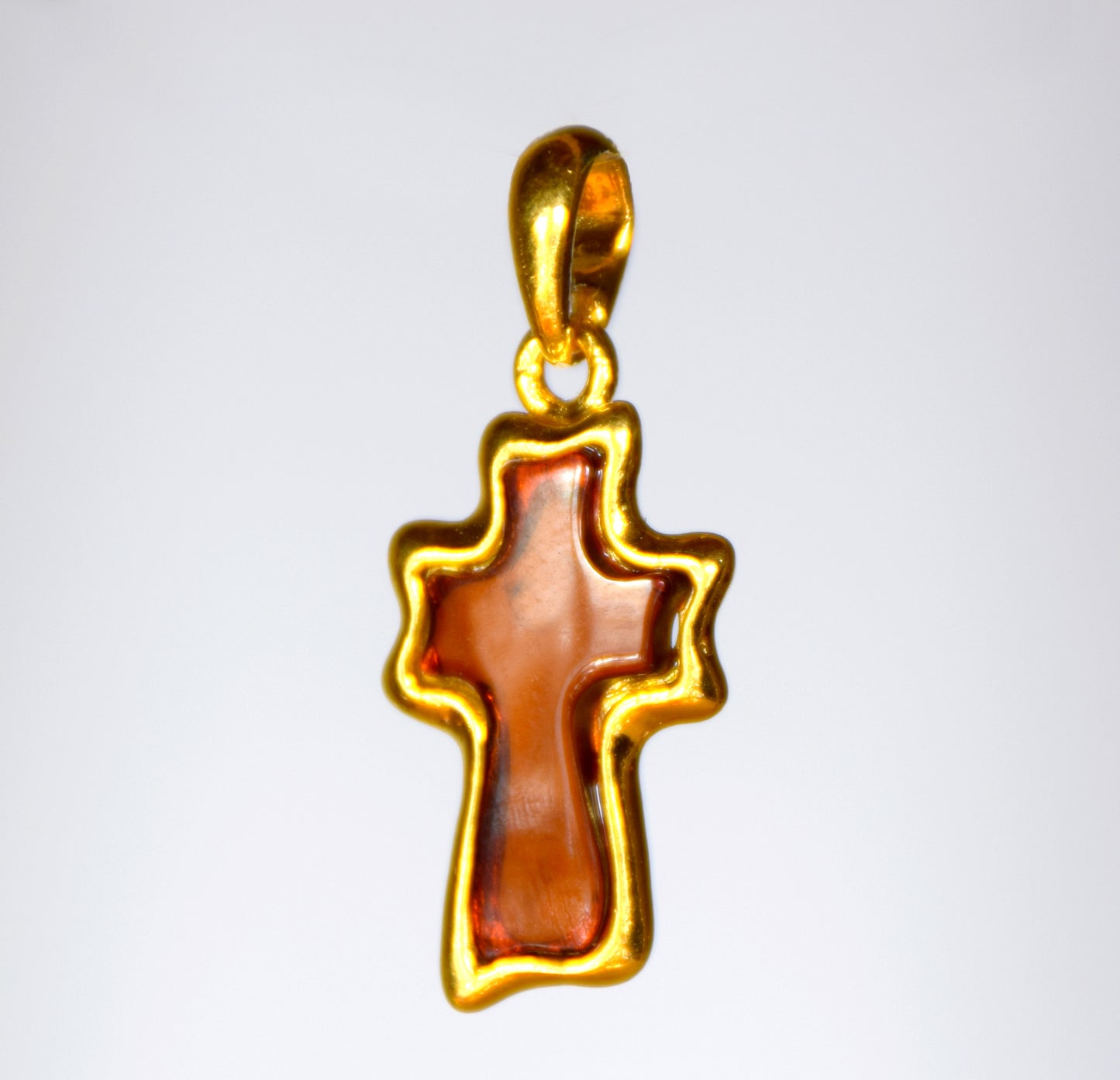 MJ Baltica, pendant, natural Baltic Amber, 925 Silver, Cross, 14k Gold Plated, BZW056