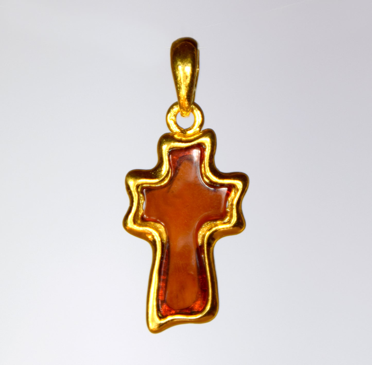 MJ Baltica, pendant, natural Baltic Amber, 925 Silver, Cross, 14k Gold Plated, BZW056