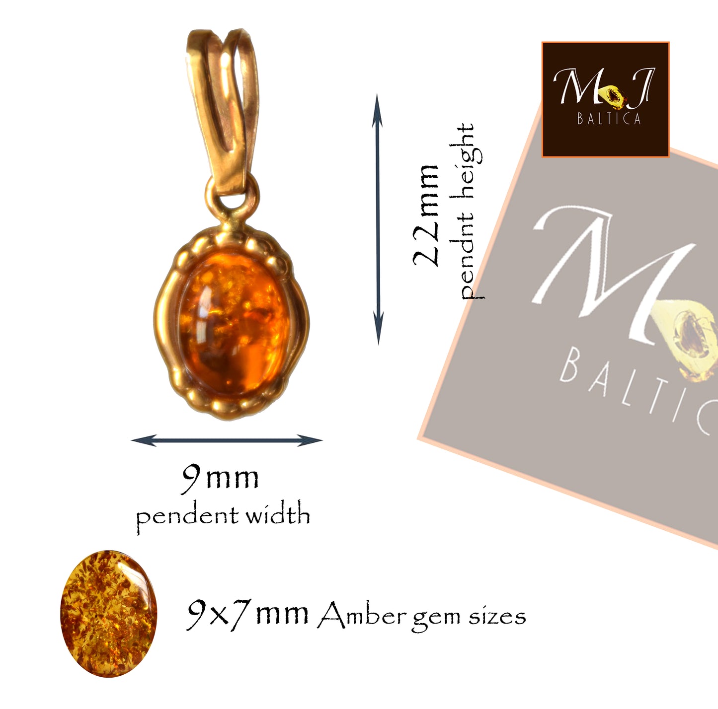 MJ Baltica, ciondolo, Ambra naturale Baltica, Argento 925, Placcato in Oro 14k, bellissimo, delicato, artigianale BZW060