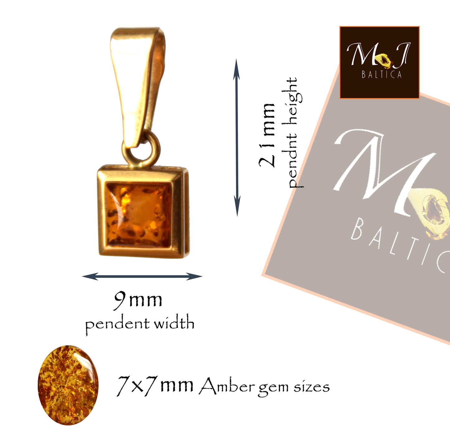 MJ Baltica, pendant, natural Baltic Amber, 925 Silver, 14k Gold Plated, beautiful, delicate, handcrafted BZW062