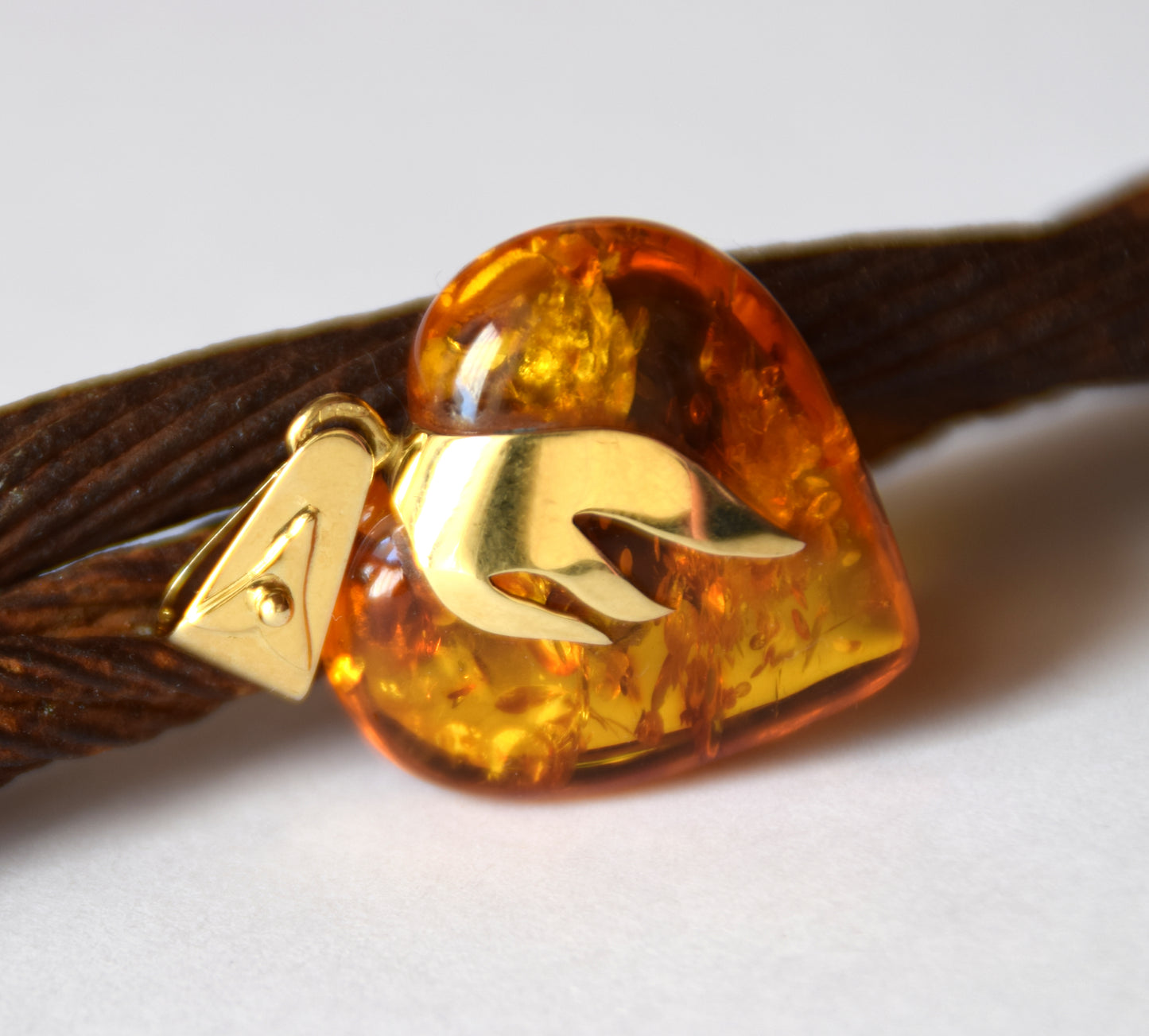 MJ Baltica, large Heart pendant, natural Amber, Silver, Gold plated, heart, flame, BZW073