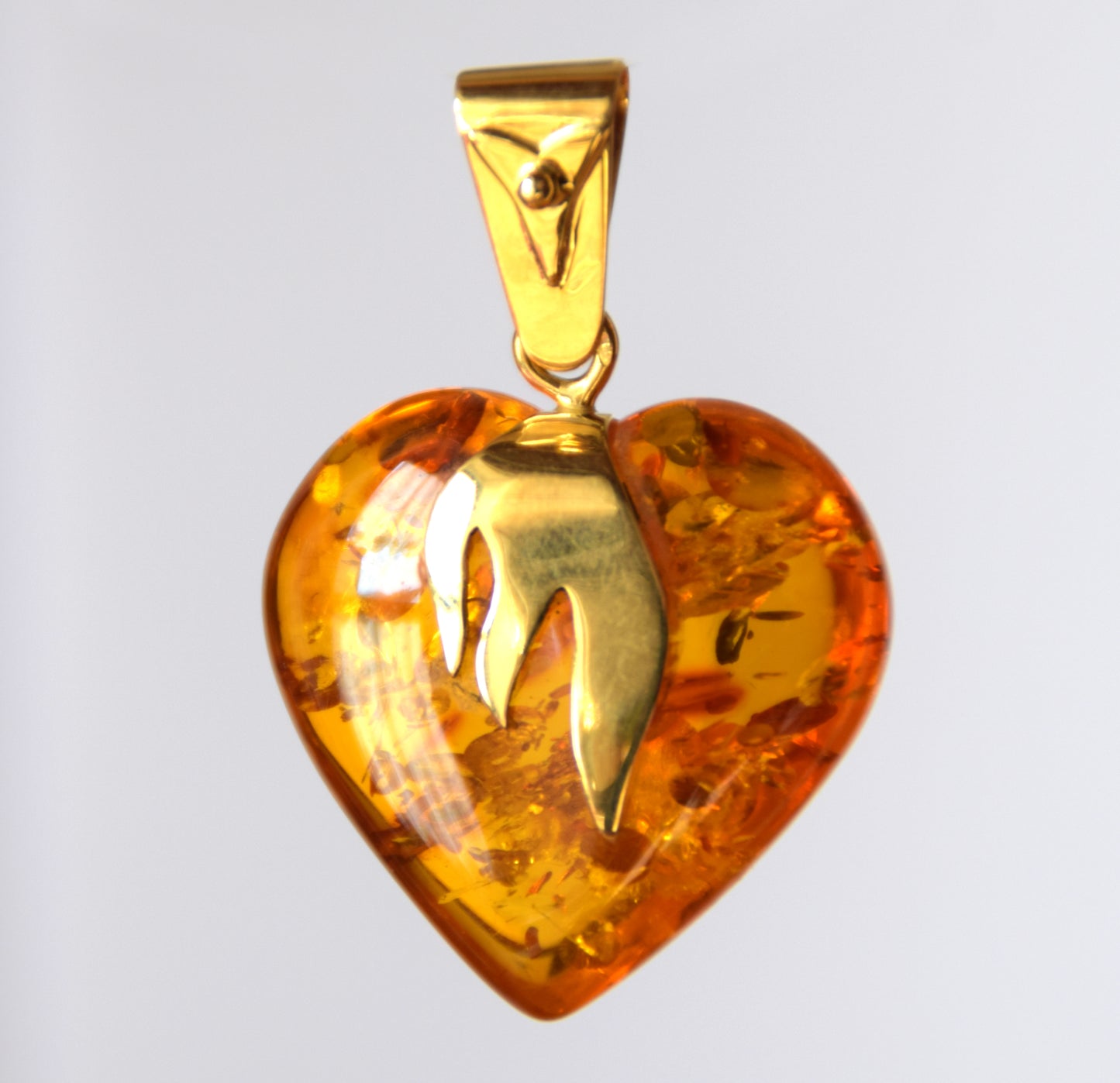 MJ Baltica, large Heart pendant, natural Amber, Silver, Gold plated, heart, flame, BZW073