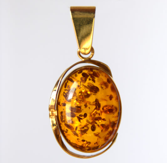 MJ Baltica, pendant, natural Baltic Amber, 925 Silver, 14k Gold Plated, beautiful, elegant, handcrafted, classic, BZW079