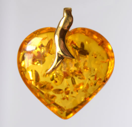 MJ Baltica, large Heart pendant, natural Amber, Silver, Gold plated, heart, luminous, BZW082