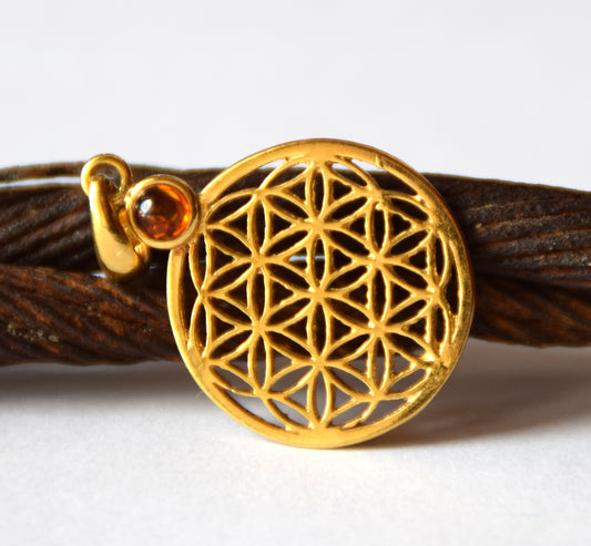 MJ Baltica, pendant, natural Baltic Amber, 925 Silver, 14k Gold Plated, beautiful, handcrafted, flower of life, BZW092