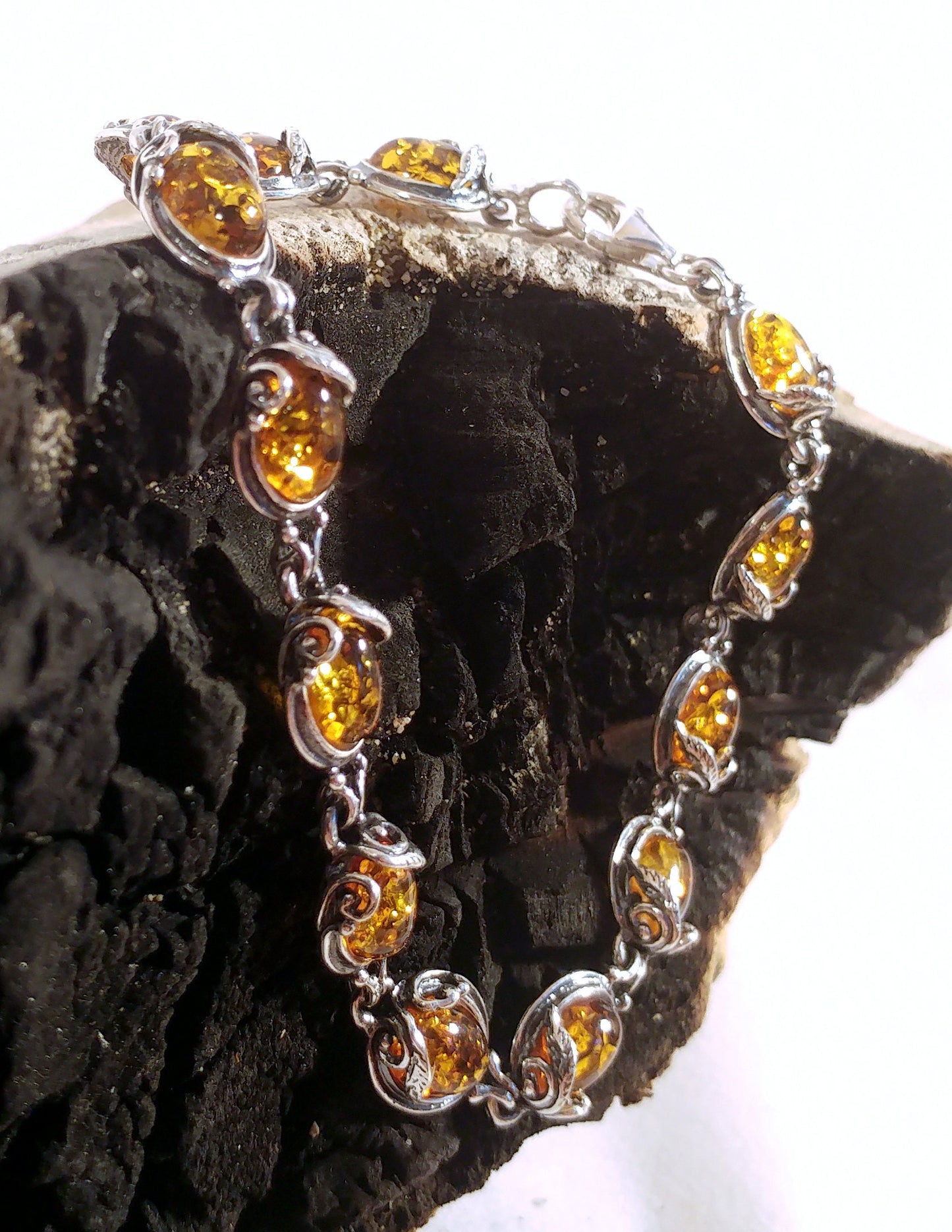 MJ Baltica, bracelet, natural Baltic amber, 925 silver, large, vintage, classic BB004