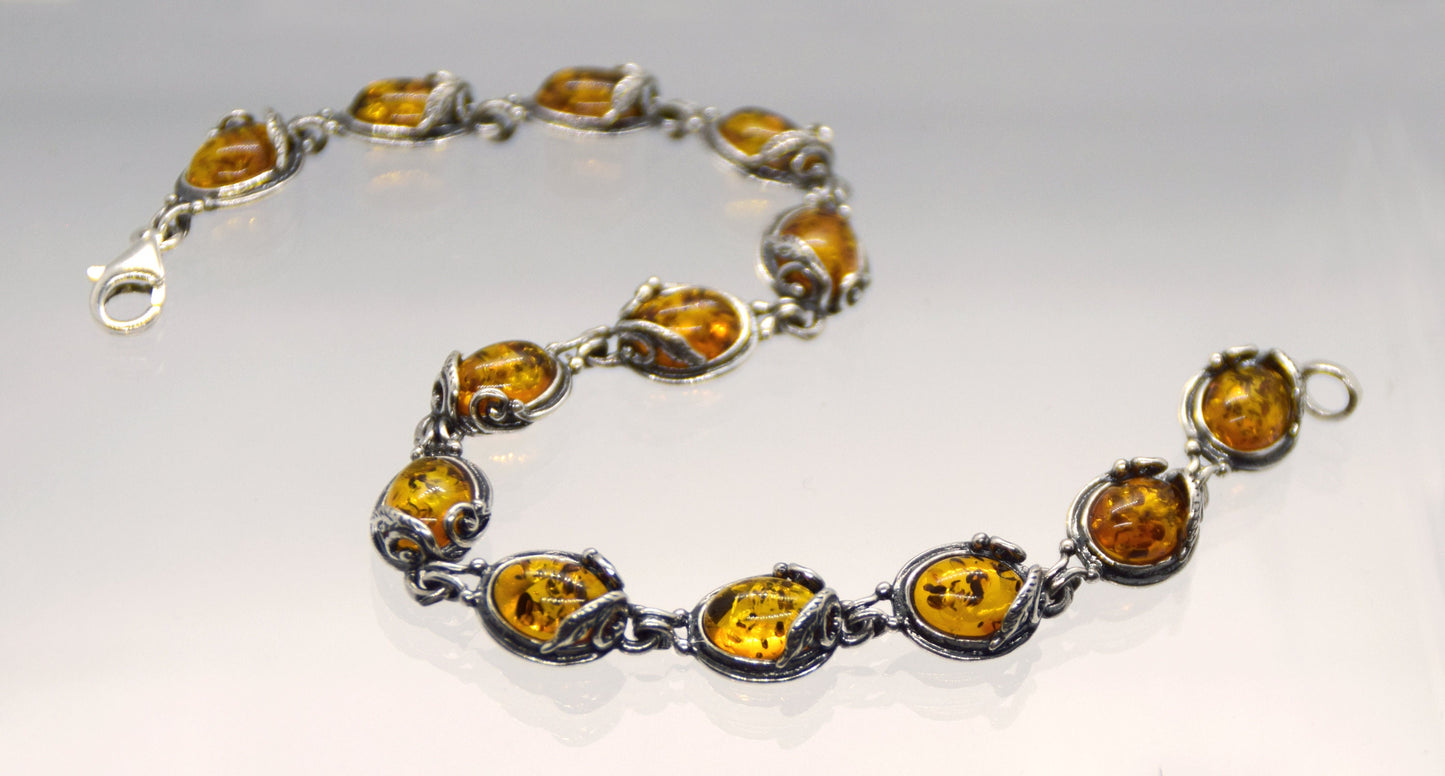 MJ Baltica, bracelet, natural Baltic amber, 925 silver, large, vintage, classic BB004