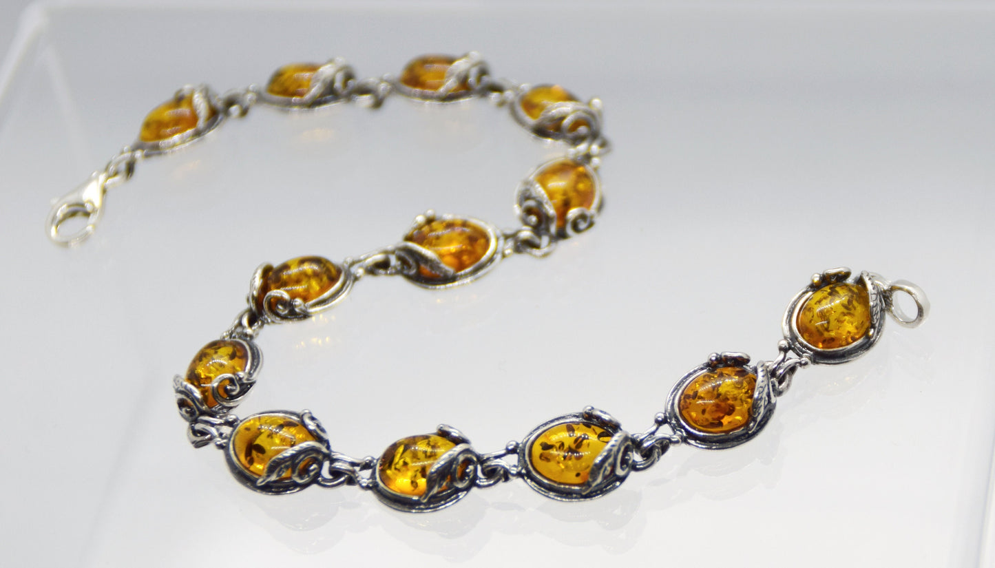 MJ Baltica, bracelet, natural Baltic amber, 925 silver, large, vintage, classic BB004