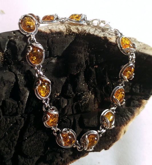 MJ Baltica, bracelet, natural Baltic amber, 925 silver, large, vintage, classic BB004