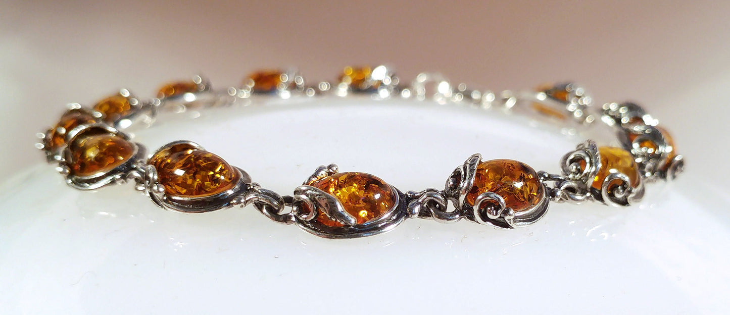 MJ Baltica, bracelet, natural Baltic amber, 925 silver, large, vintage, classic BB004