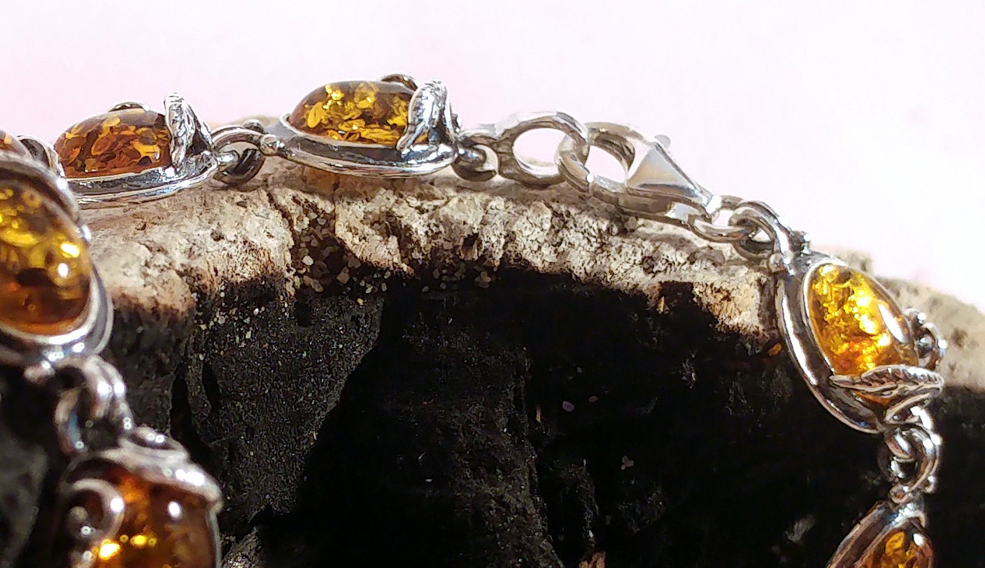 MJ Baltica, bracelet, natural Baltic amber, 925 silver, large, vintage, classic BB004