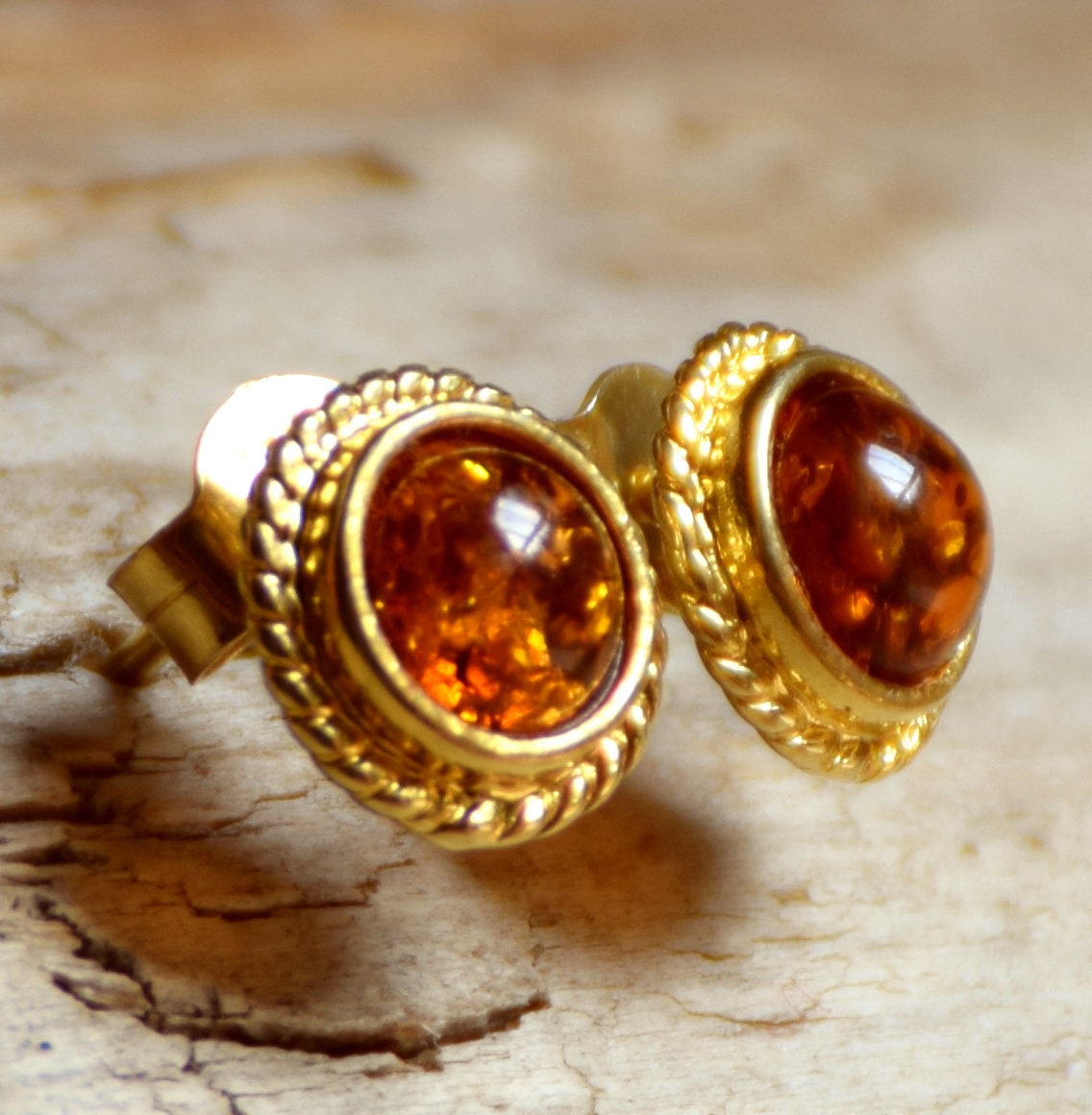 MJ Baltica, earrings, natural Baltic Amber, 925 Silver, 14k Gold plated, classic, vintage, braid, BZK034