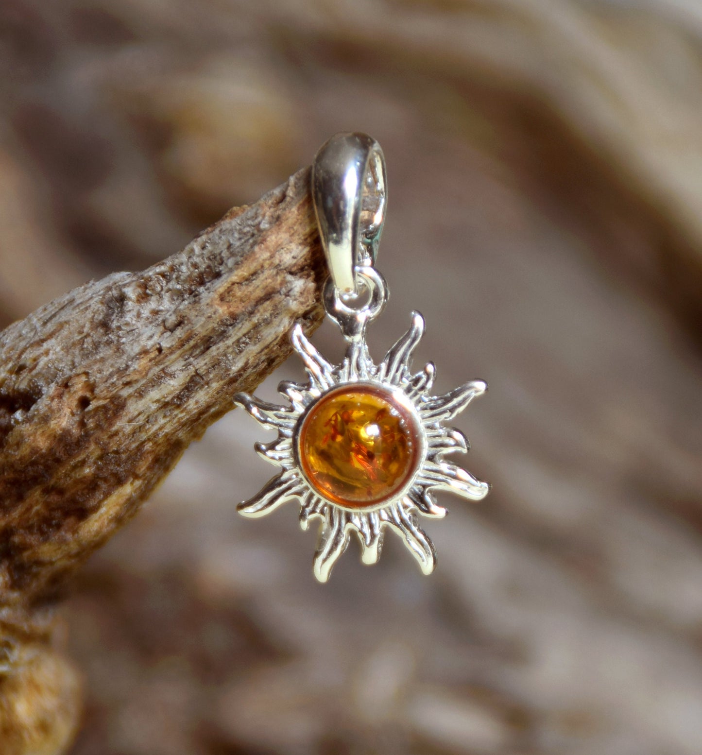 MJ Baltica, pendant, natural Baltic amber, 925 silver, sun BW026