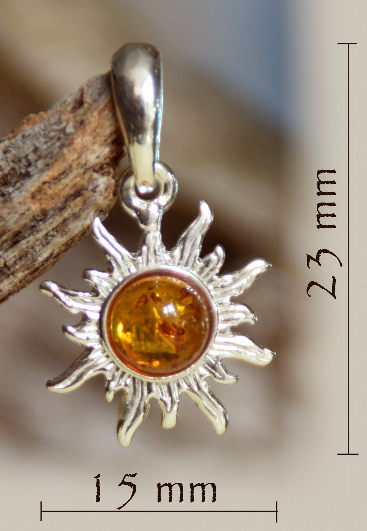 MJ Baltica, pendant, natural Baltic amber, 925 silver, sun BW026