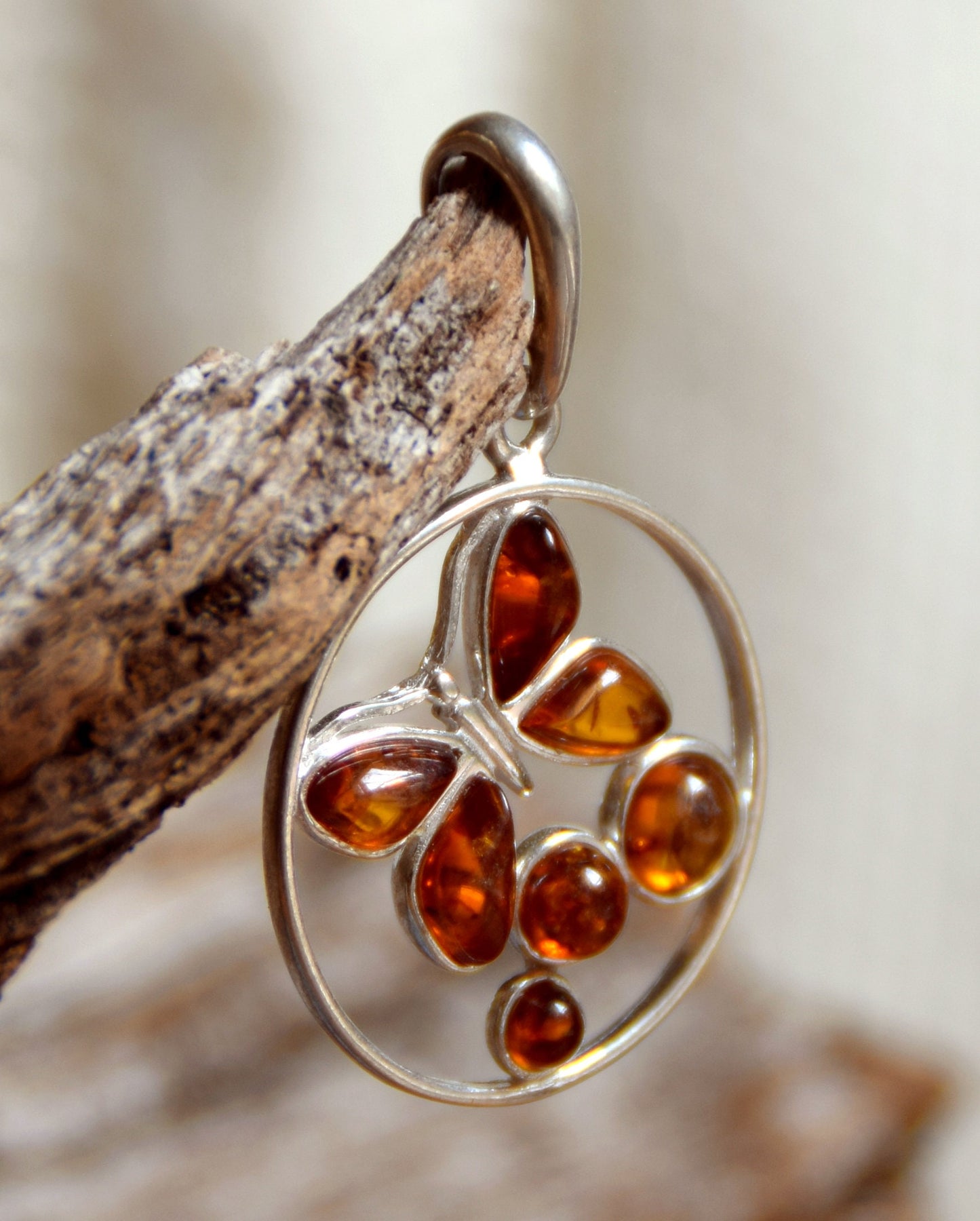 MJ Baltica, pendant, natural Baltic amber, 925 silver, butterfly, handcrafted, mosaic BW003