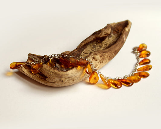 MJ Baltica, bracelet, natural Baltic amber, 925 silver, cascade of drops BB006